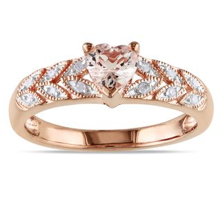 Miadora Rose Plated Silver Morganite and Diamond Heart Ring
