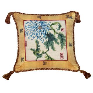Chrysanthemum Needlepoint Tassel Decorative Pillow