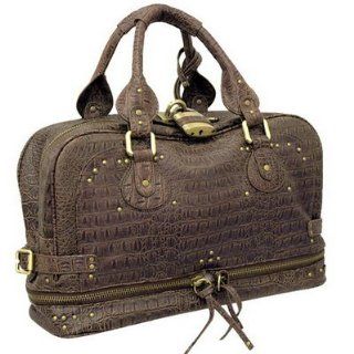 Alligator Satchel Bag Faux Leather Brown Croco Embossed Shoes