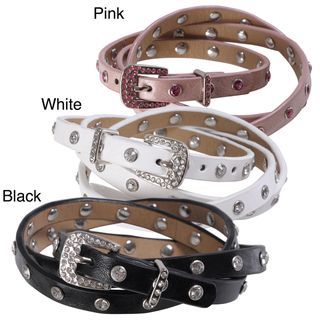 Journee Collection Womens Rhinestone Accent Leather Skinny Belt