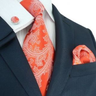 New Mens Paisley Neon Orange Silk Tie Set TheDapperTie
