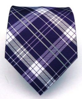 100% Silk Woven Dark Purple Plaid Tie Clothing