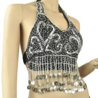 BellyLady Belly Dance Halter Top With Coins And Fringe