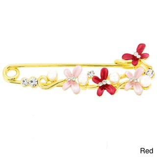Goldtone Faux Pearl and Crystal Red and Pink Butterfly Pin