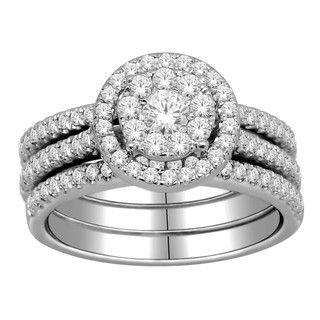 10k Gold 1ct TDW Diamond Halo Imperial Bridal Ring Set (H I, I2 I3