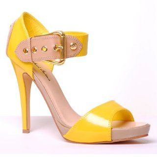  POW Colorblock Heeled Sandals By Michael Antonio (6, Yellow) Shoes