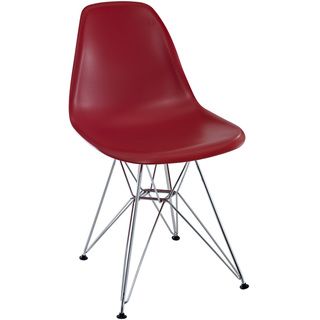 Red Plastic Side Chair with Wire Base
