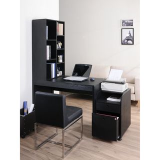 Zayo Black Finish Office Desk with Bookshelf