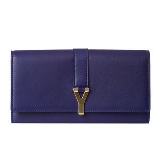Yves Saint Laurent Y Line Large Deep Blue Leather Flap Wallet