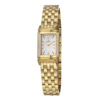 Bulova Womens Diamonds Goldplated Steel Quartz Watch