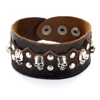 Leather Skull and Stud Pattern Cuff Wristband