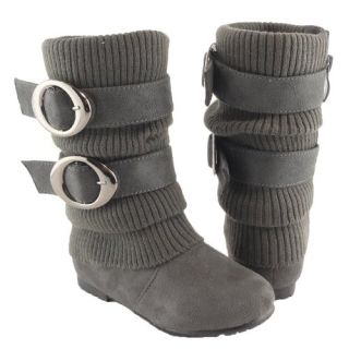Ruched Mid Calf Faux Suede Knitted Fabric Slouchy Flat Boots: Shoes