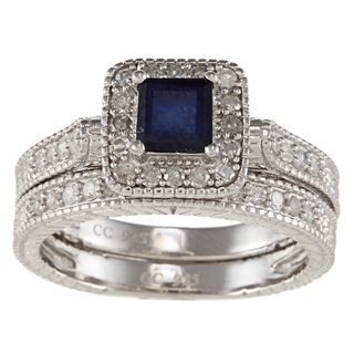 Viducci Silver Sapphire and 5/8ct TDW Diamond Bridal Ring Set (G H, I1