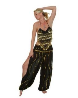 Black Sheer Belly Dance Coin Top Clothing