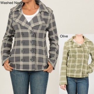 CoffeeShop Womens Juniors Windowpane Double breasted Knit Jacket