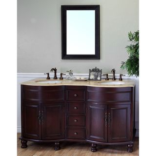 Single Sink Travertine Top Wood Vanity