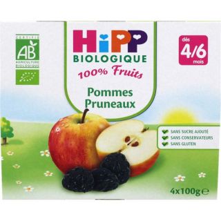 Coupelles HIPP Bio 100% Fruits 4x100g   Pommes Pruneaux   Dès 4/6