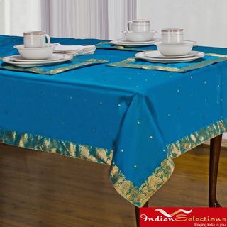 Handmade Island Blue Sari Table Cloth (India)