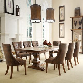 Atelier Traditional French Burnished Brown Pedestal 9 piece Dining Set