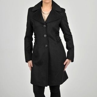 Tahari Womens Wool blend Ruched Notched Collar Coat