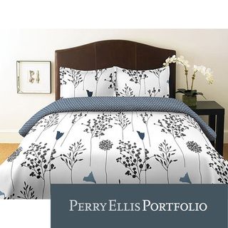 Perry Ellis Asian Lilly White King size 3 piece Comforter Set