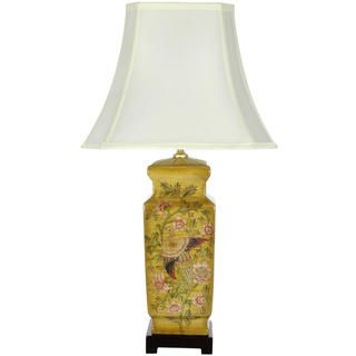 Birds and Flowers Wooden Design Porcelain Lamp (China)