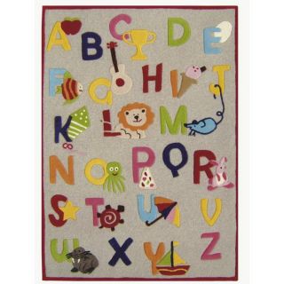 Hand carved Alexa Kids Alphabets and Letters Beige Wool Rug (5 x 7