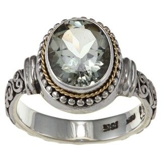 18k Gold and Sterling Silver Green Amethyst Balinese Ring