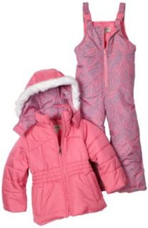 London Fog Girls 2 6X Fur Trim Snowsuit, Pink, 4 Clothing