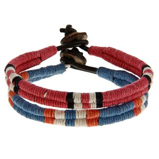 Set of 2 Red and Blue Leather Bracelets (India)