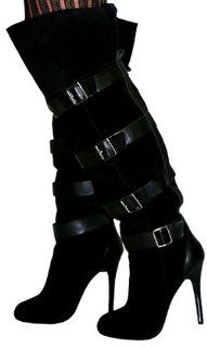 Womens Leather Suede Over The Knee High Heel Dress Boots Shoes: Shoes