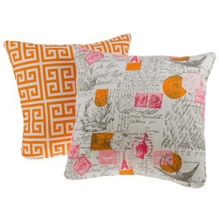 Greek Key Orange Reversible Square Decorative Pillows (Set of 2