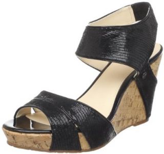 Womens Jennifer Pearlized Reptile Wedge Sandal,Black,6 M US: Shoes