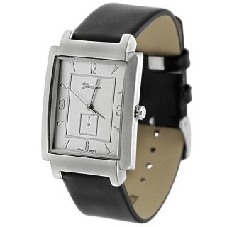 Geneva Mens Silvertone Rectangle Faux Leather Watch