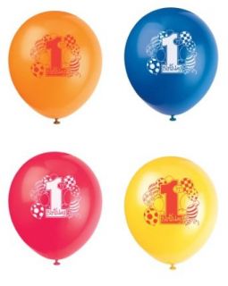 1st Birthday 12in Printed Latex Balloons Asst 8 count