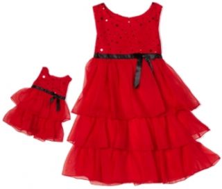 Dollie & Me Girls 2 6X Sparkle Dress, Red, 4 Clothing
