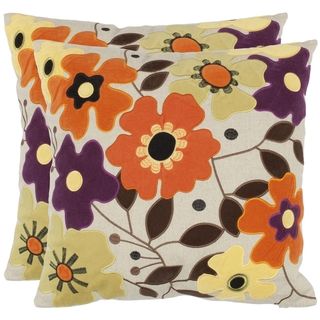 Daises 18 inch Beige Decorative Pillows (Set of 2)