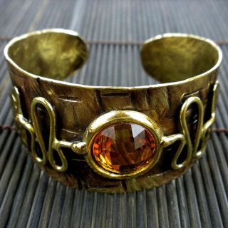 Brass Citrine Tribal Cuff Bracelet (South Africa)