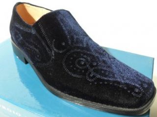 GIORGIO BRUTINI NAVY VELVET FABRIC SLIP ON DRESS/CASUAL SHOE: Shoes