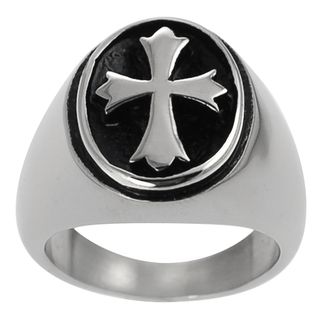 Daxx Stainless Steel Mens Oval and Cross Ring