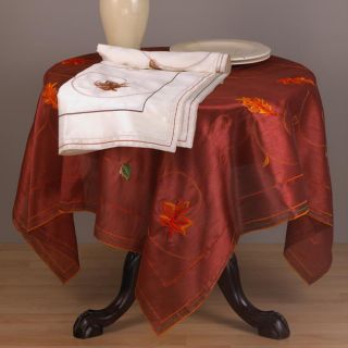 Embroidered Leaf Print Terracotta 36 inch Square Tablecloth