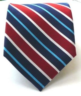 100% Silk Woven Navy Striped Tie: Clothing