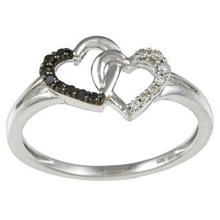Sterling Silver 1/10ct TDW Black and White Diamond Heart Ring (J, I2