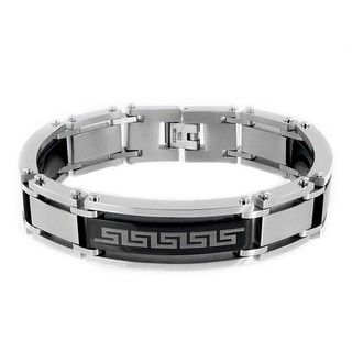 Stainless Steel Mens Black plated Lasered Greek Key Design Bracelet