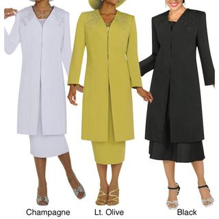 Divine Apparel Embroidered Duster & Dress Plus Suit