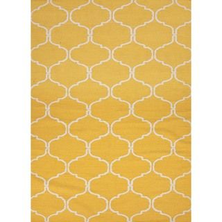 Handmade Geometric Flat Weave Yellow Wool Rug (8 x 10)