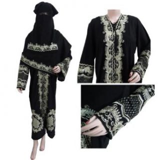 Ibaexports Black Abaya Hijab Niqab 3pcs Embroidery Work