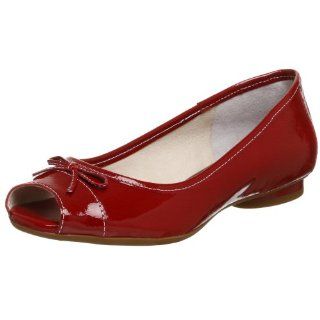  Clarks Womens Bluebird Peep Toe Ballet Flat,Red,5 M Shoes