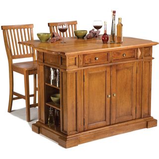 Home Styles Distressed Oak Kitchen Island and Stools