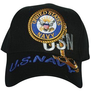 Black US Navy Emblem Embroidered Deluxe 3 D Ball Cap
